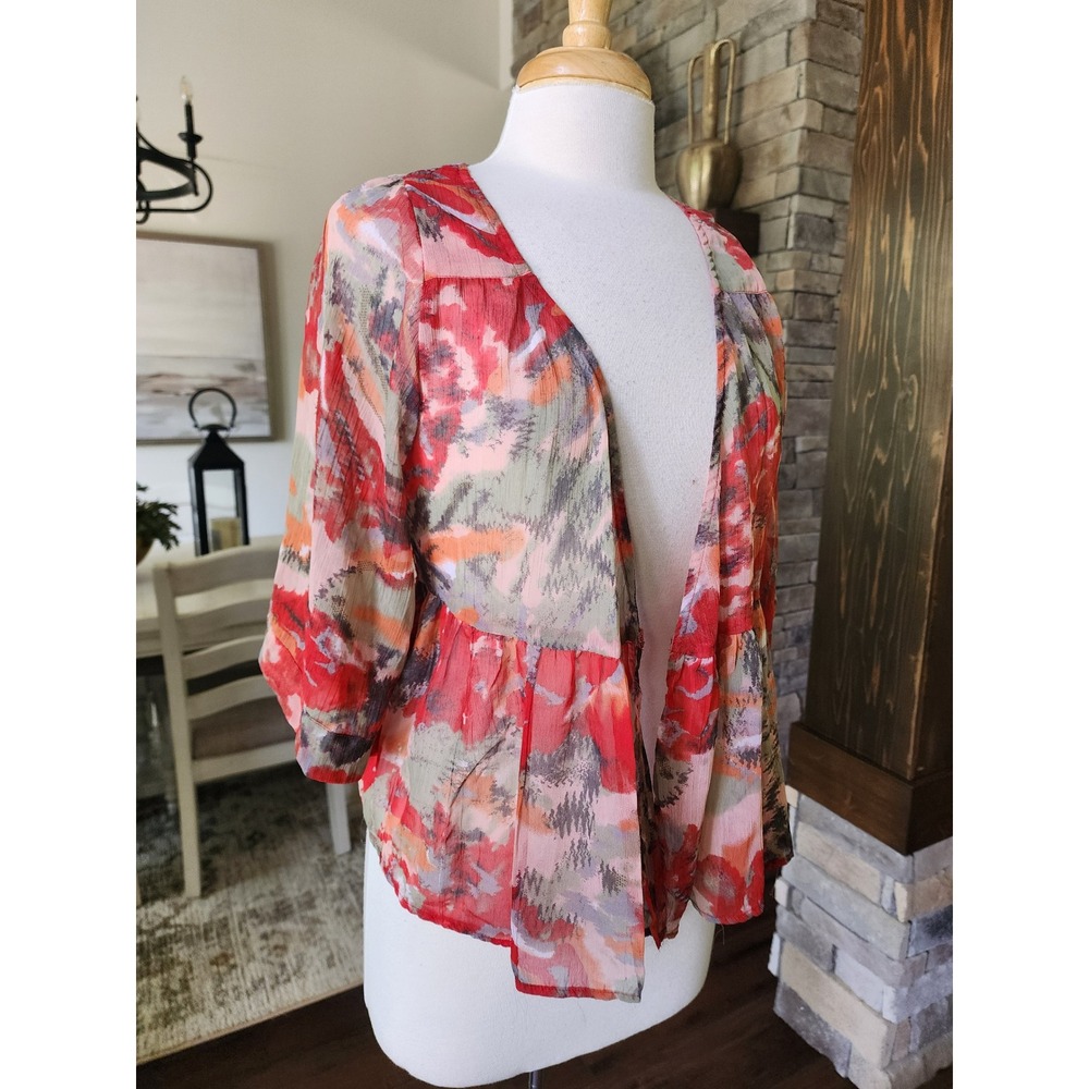 Daytrip Abstract Watercolor Chiffon Boho Festival Artsy Kimono Cardigan‎